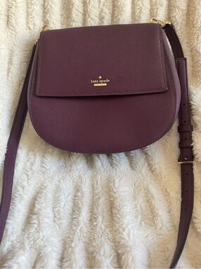 kate spade Plum Saffiano Crossbody Saddle Bag with Gold Hardware